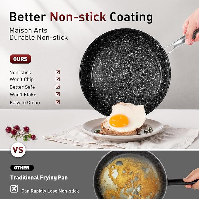 MAISON ARTS Hard Anodized Nonstick Frying Pans Set 2 Piece, 9.5" and 11" Ceramic Coating Skillets
