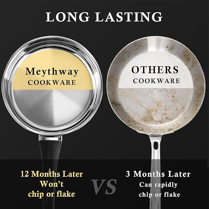 Meythway ?릶?릯?릤?릲???릡?릢 Stainless Steel Pots and Pans Set Non Toxic, 6PCs Kitchen Cookware Sets with Stay-Cool Handles, Non-Stick, Dishwasher Safe&Compatible with All Stovetops(Gas,Electric&Induction)