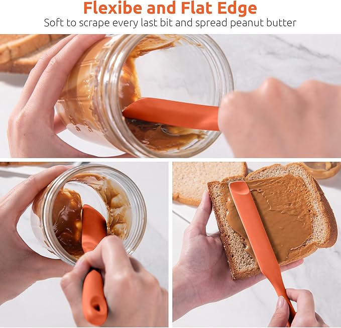 U-Taste Silicone Jar Spatula for Sourdough Starter: Long Skinny Food-Grade Jam Spreader, Sturdy Stirring Stick Bowl Scraper with Flexible Spoon Tip, Mixing Icing Tool, Peanut Butter Knife (Orange)