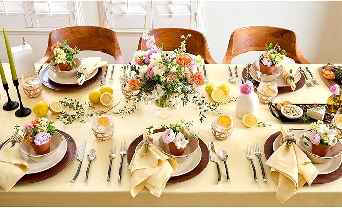 Solino Home Linen Tablecloth for Rectangle Tables 60 x 108 Inch - 100% Pure Linen Golden Straw Table Cloth - Fete, Machine Washable Cloth Tablecloth for Spring, Easter