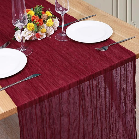 1 Pack Cheesecloth Table Runner 10Ft Christmas Gauze Boho Table Runners for Wedding Decor Bridal Shower Decorations Baby Shower Party(35" x 120")