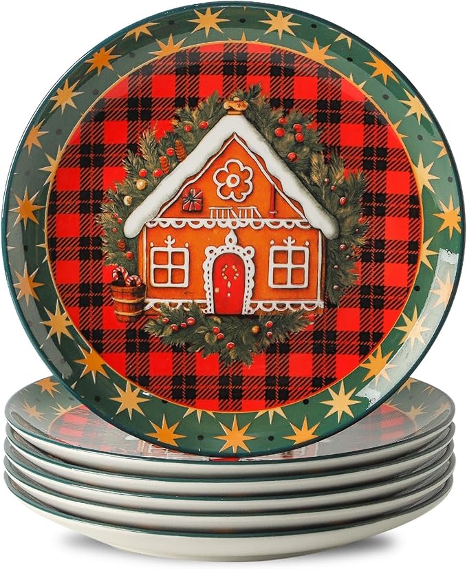 Ceramic Dinner Plates Set of 6,Stoneware 10 Inch,Microwave,Dishwasher and Oven Safe,Porcelain Dessert Plates for Pasta,Salad and Steak,Dishes Set for Kitchen,Scratch Resistant,Christmas