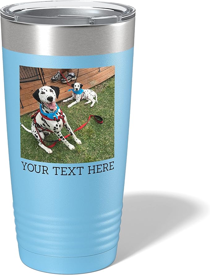 Personalized 20oz (17 Colors) Photo Picture Printed Insulated Stainless Steel Powder Coated Tumbler with Lid ??Customized Mother's Day Gift Gift for Him, Custom Coach Gifts Team Mom Dad (Light Blue)