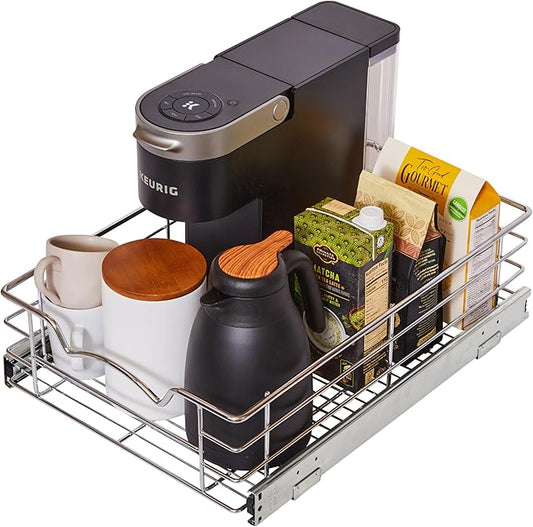 HOLDN??STORAGE Heavy-Duty Premium Collection Pull Out Cabinet Organizer, Cabinet Drawer Slide Outs, Lifetime Limited Warranty - Basket Size 14" W x 21" D x 5" H, Anti-Rust Chrome Finish | Heavy-Duty, Premium Collection, Slide Out Caddy, Anti-Rust