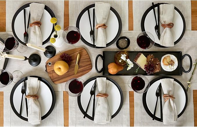 Solino Home Linen Cloth Placemats Set of 6-100% Pure Linen Hemstitch Light Natural Placemats 14 x 19 Inch - Classic Hemstitch Table Place Mats for Spring, Easter