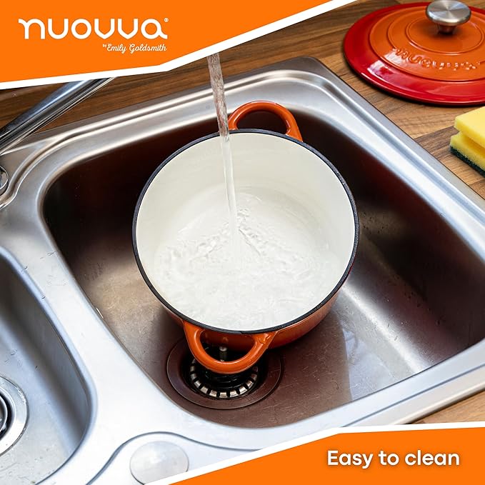 Cast Iron Pot with Lid ??Non-Stick Ovenproof Enamelled Casserole Pot, Oven Safe up to 500째 F ??Sturdy Dutch Oven Cookware ??Orange, 5-Quart, 24cm ??by Nuovva