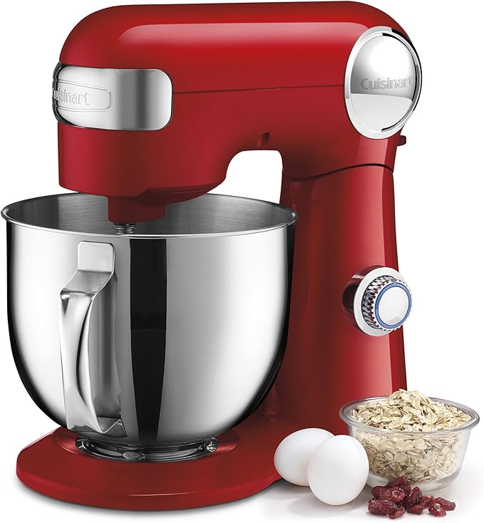 Cuisinart Stand Mixer, 12 Speed, 5.5 Quart Stainless Steel Bowl, Chef?™s Whisk, Mixing Paddle, Dough Hook, Splash Guard w/ Pour Spout, Ruby Red, SM-50R, Manual