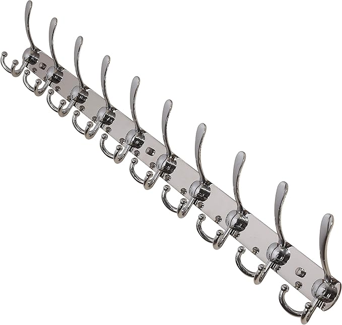 Dseap Coat Rack Wall Mount - 38??Long 10-Tri-Hooks Heavy Duty Coat Hanger Rail Wall Hooks for Hanging Coats Hats Clothing Clothes Purse Mudroom Entryway, Chromed