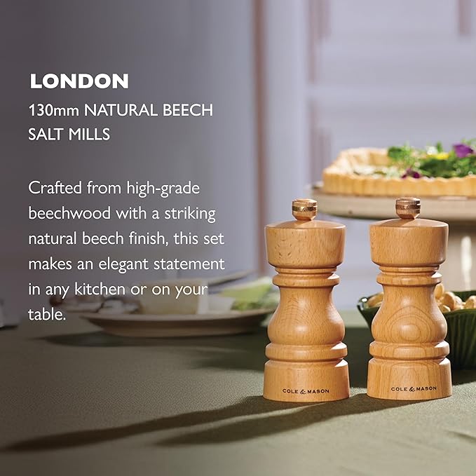 Cole & Mason London Refillable Spice Mill - Kitchen & Home Accessory - Table Salt Grinder - Salt Mill with Ceramic Mechanism - 5", Natural Beech