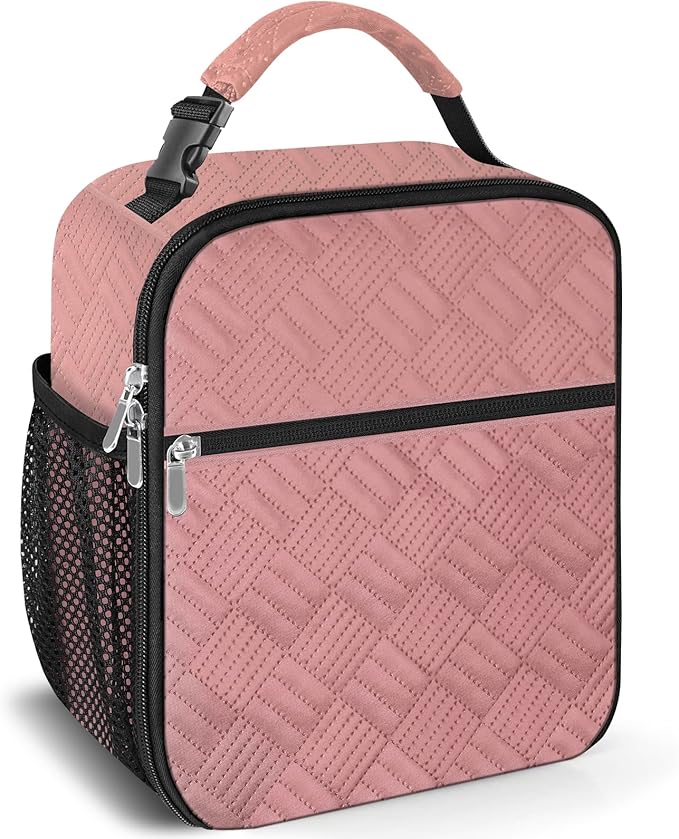 esouler Lunch Box for Men Women Adults Small Insulated lunch Tote Bag for Work Picnic Beach- Freezable Cooler Bag portable Lunch box (Pink)