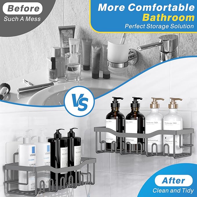EUDELE 5-Pack Rustproof Stainless Steel Shower Caddy ??No Drill Adhesive Bathroom Organizer with Large Capacity, Spacious Shower Shelves for Inside Shower, Kitchen & Home Decor Storage-XL Size