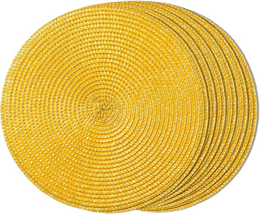 FunWheat Round Braided Placemats Set of 6 Place Mats for Dining Tables Woven Washable Non-Slip Table mats Small 13 inch(S Yellow, 6pcs)