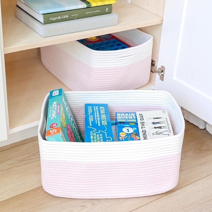 NaturalCozy Storage Baskets 16.8?쓝13?쓝7.6??Cotton Rope Woven Baskets for Organizing 3-Pack | Toy Storage Bins | Basket for Shelves, Laundry, Blanket, Clothes, Closet, Kitchen, Bathroom, Gifts