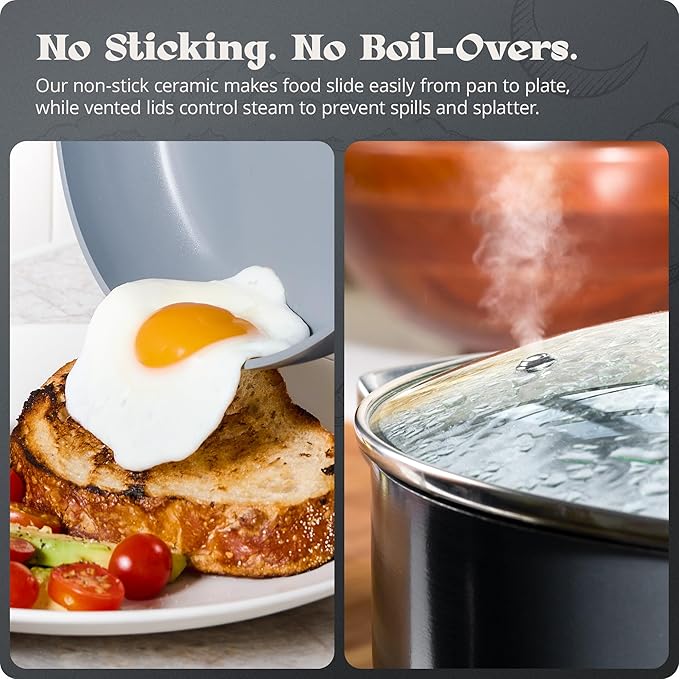 Premium Non-Toxic Ceramic Cookware Set ??Triple-Layer Nonstick 12 Piece Pots and Pans with Lids, PFAS-Free, Oven Safe for Healthy Meals, Space-Saving Design, Midnight Gray Color | Greater Goods