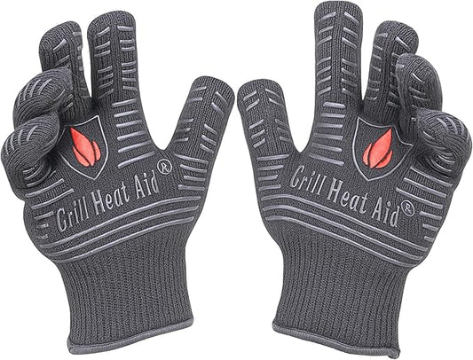 GRILL HEAT AID BBQ Grill Gloves 1472째F - Extreme Heat Resistant Oven Mitts for Grilling, Smoker & Fire Pit with Silicone Grip & EN407 Cut Resistance - Short Cuff, Dusky Gray