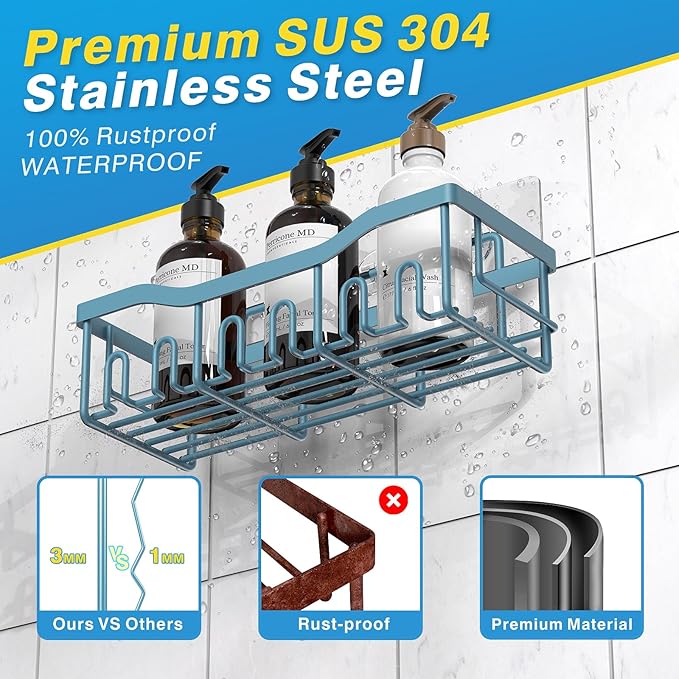 EUDELE 5-Pack Rustproof Stainless Steel Shower Caddy ??No Drill Adhesive Bathroom Organizer with Large Capacity, Spacious Shower Shelves for Inside Shower, Kitchen & Home Decor Storage-XL Size
