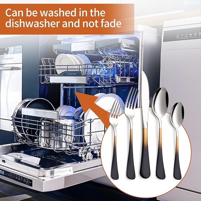 20 Piece Black Gold and Silver 18/0 Flatware Utensil Set for 4, Include Dinner Knife,Dinner Forks,Dinner Spoons,Salad Forks,Teaspoons,Silverware Set for 4, Dishwasher Safe