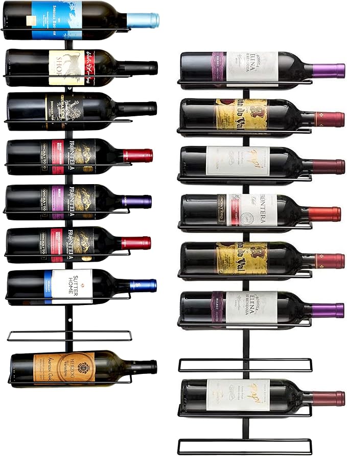 Sorbus Wall Mount Wine Rack 2-Pack ??Holds 9 Bottles Each ??Black Metal Wine Bottle Holders for Wall, Modern Wine Rack for Home Bar, Kitchen
