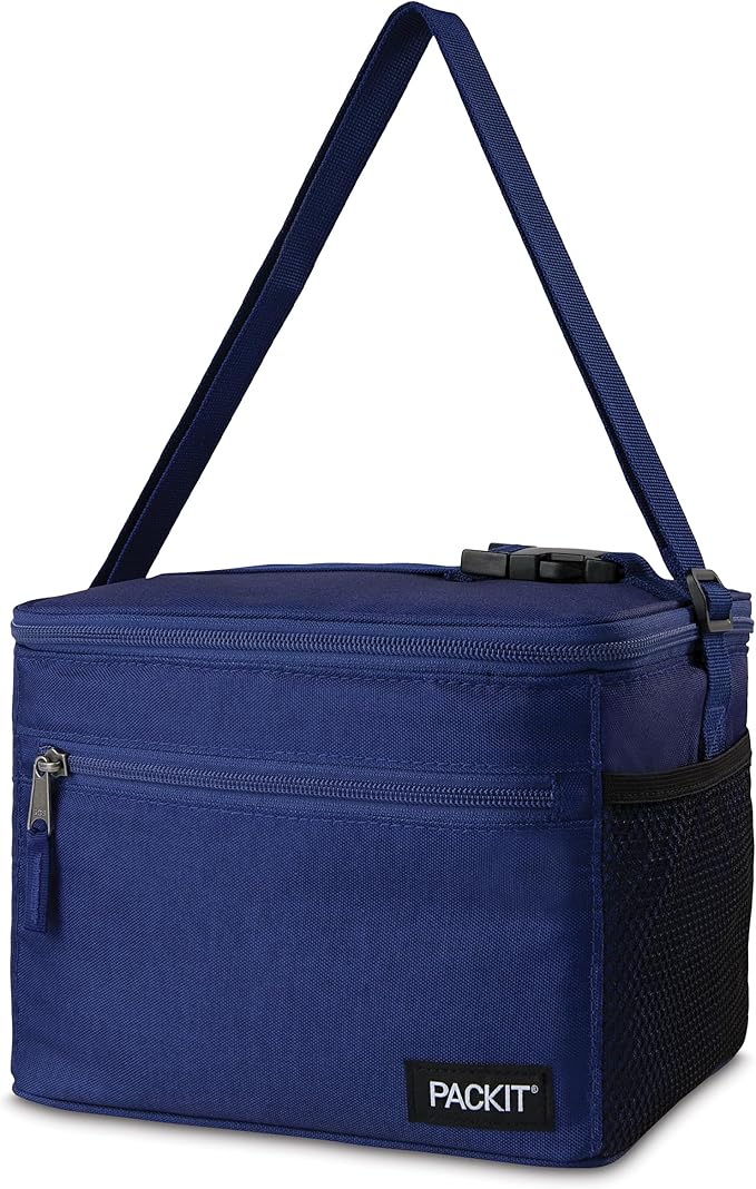 PackIt짰 Freezable Essential Cooler, True Blue, Built with EcoFreeze짰 Technology, Fully Freezable, Collapsible, Reusable, With Adjustable Crossbody Strap, Top Clip Handle, Designed for Fresh Office
