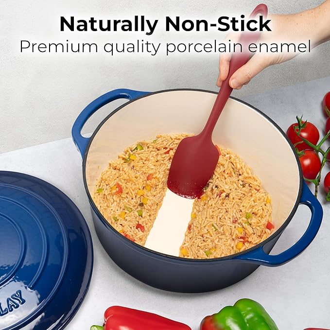 Zulay Kitchen 7.7 Quart Enameled Cast Iron Dutch Oven Pot with Lid ??Premium Durability & Oven Safe up to 500째F ??Heavy Duty Cookware Perfect for Bread Baking, Stews, Braising & Roasting ??Blue