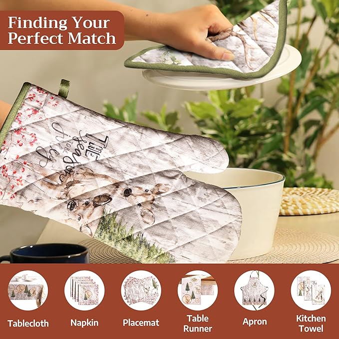 Maison d' Hermine Pot Holders Set 100% Cotton Heat Resistant Potholders 8" x 8" Hot Pads with Loop for Thanksgiving Christmas Decorations BBQ Baking Handling Hot Pans (Pack of 2, Mountain Life)