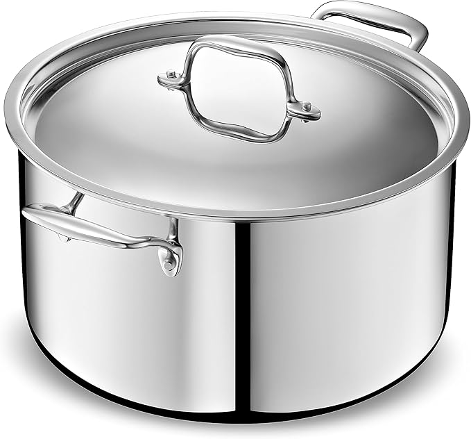 LEGEND COOKWARE 5-Ply Stainless Steel 12-Quart Stock Pot with Lid - Induction Compatible, Oven Safe 800째F - Non-Toxic, No Coatings - Even Heating, Won't Warp - Built to Last Generations