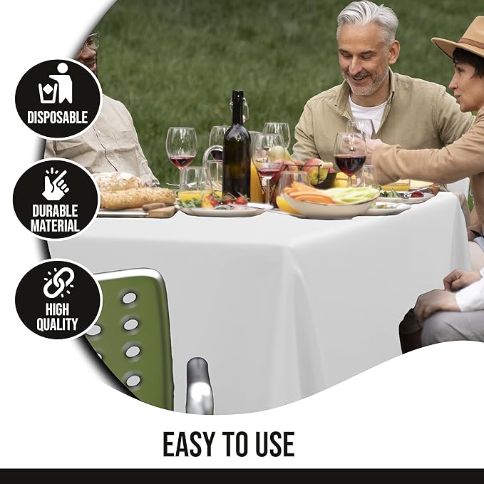 Party Solids 12-Pack White Plastic Disposable Tablecloth ??Size: 60 횞 84 Inches ??Rectangle Table Cover for Parties, Picnics & Formal Events