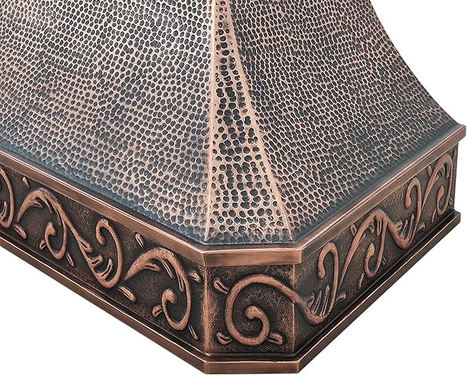 CT Copper Tailor Copper Vent Hood Wall Mount,42'' W,27''H, 1150 CFM Exhaust Fan,Stainless Steel Vent,LED Light,Dishwasher-Safe Baffle Filters,Heavy Hammered-Medium Patina,VH3A