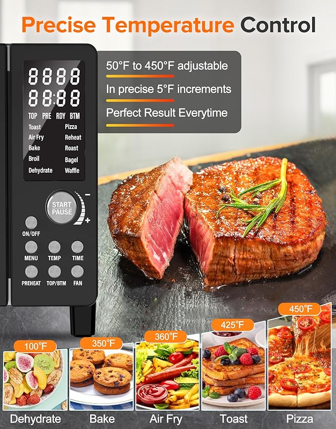 Nuwave Bravo Pro Smart Air Fryer Toaster Oven Combo, Airfryer Convection Oven Countertop, 10-in-1 Functions with Quicker & Even Crisp Technology, 1800W, 50-450째F, PFAS-Free, 21QT, Black