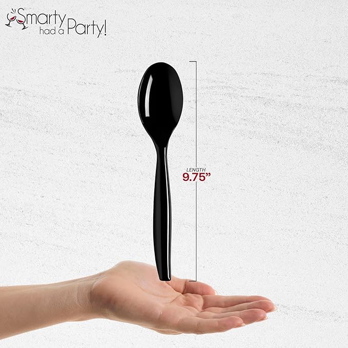 Smarty Had A Party 144 Black Disposable Plastic Serving Spoons Serving Utensils for Parties Black Plastic Spoons for Buffets