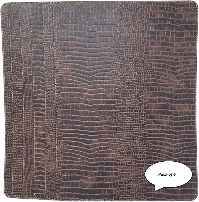 Nikalaz Set of 6 Placemats Made of Recycled Leather (18"x13", Crocodile)