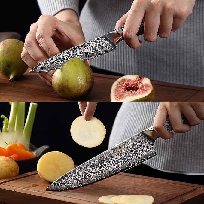 Wakoli Noir Blanc Damascus Knife Block Set ??5-Piece Professional Chef Knife Collection with Magnetic Block ??Kitchen Knives made of 67-Layer Damascus Steel Blades & Ergonomic G10 Handles in Gift Box