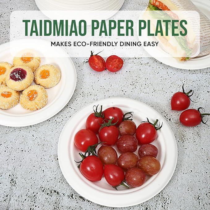 Dessert Plates, 100 Pack Small Paper Plates, Paper Plates 6 Inch ??100% Compostable Plates, Water & Oil Proof Disposable Plates, Microwavable Perfect Paper Plate For Party - White