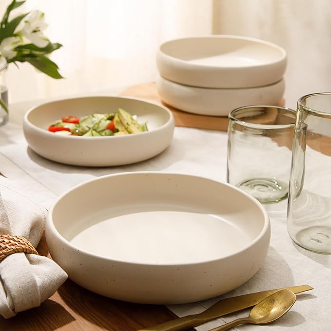 Bloomhouse - Two Time Oprah's Favorite Things Winner - Corsica Clay 4-Piece Meal and Pasta Bowl Set ??Sea Salt White Stoneware for Dinner, Serving & Everyday Use
