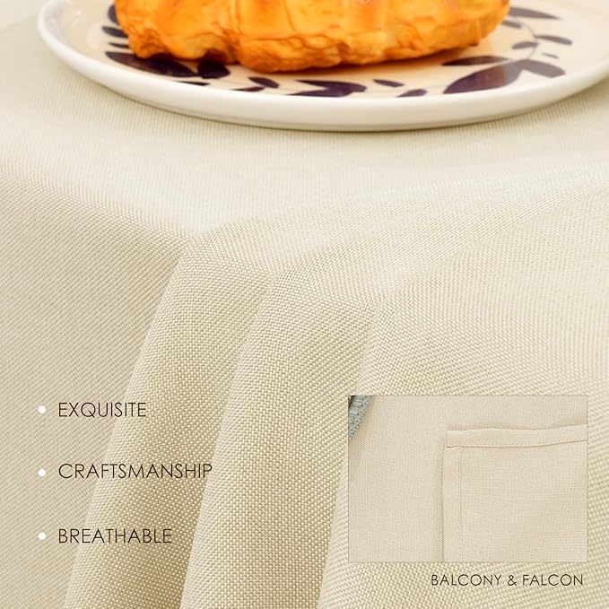 BALCONY & FALCON Table Cloth ??Waterproof, Wrinkle Resistant & Washable Rectangle Tablecloth and Table Cover for Dining Room, Kitchen, Outdoor, Party & Birthday Use (Ivory, 57" x 118")