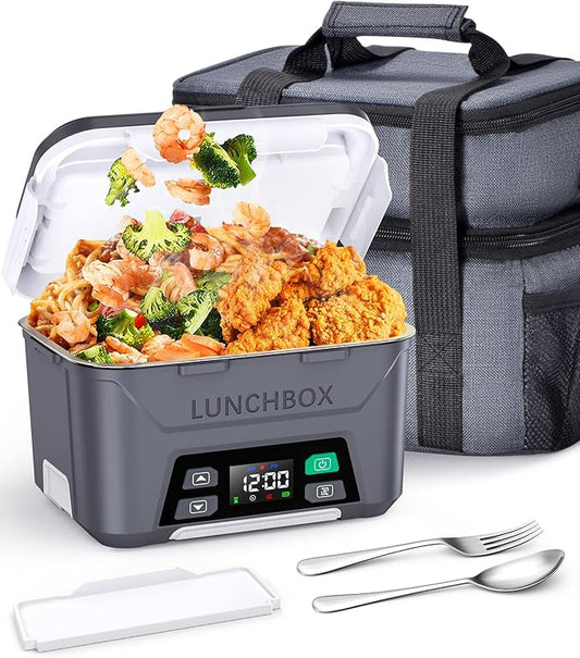 Docusvect Rechargeable Heated Lunch Box for Men, 1.3L Cordless Electric Lunch Box for Adults with Smart Scheduled Heating, Portable Food Warmer with Complete Accessories