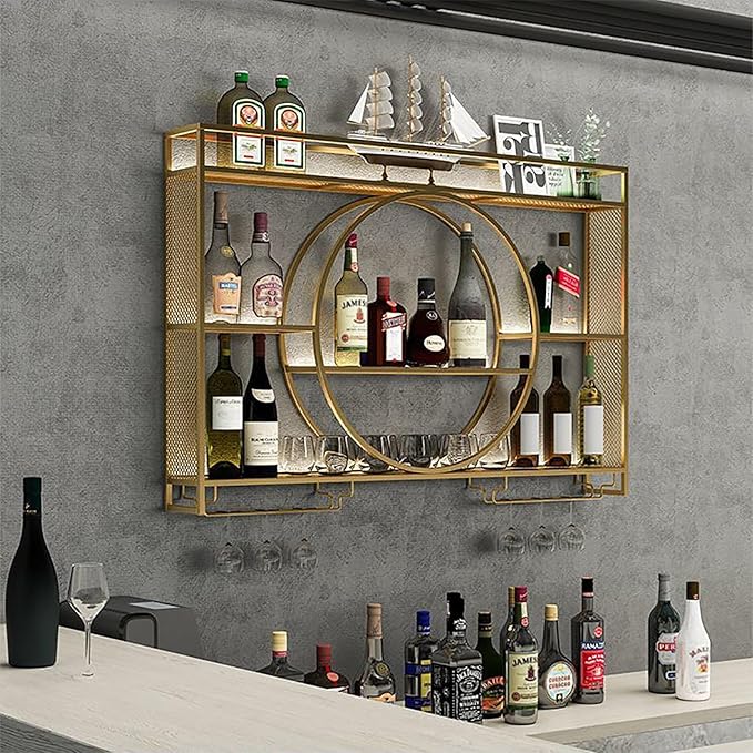 Wine Rack Wall Mounted,Wine Glass Rack,Bar Unit Floating Shelves,Bar Bottle Display Shelf Wine Cups Hanging Holder,Modern Bar Shelves For Liquor Bottles,Wall Wine Racks,For Kitchen Living Room ( Size