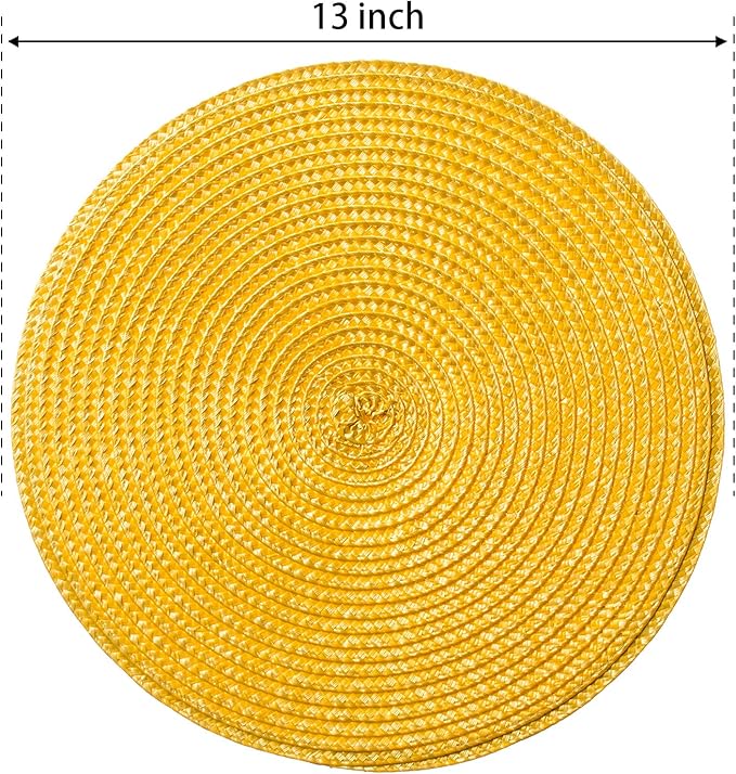 FunWheat Round Braided Placemats Set of 4 Place Mats for Dining Tables Woven Washable Non-Slip Table mats Small 13 inch(S Yellow, 4pcs)
