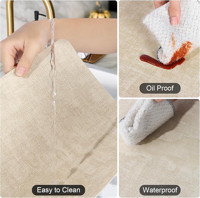 Boobezeen Faux Leather Placemats Set of 6, Heat Resistant Wipeable Washable Vinyl Place Mats, Waterproof Anti-Slip Dining Table Mats, Suitable for Indoor & Outdoor Use (Beige)