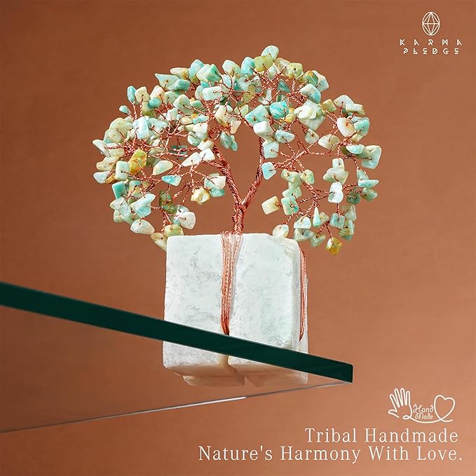 Crystal Tree for Birthday Gifts for Women, Handmade Raw Crystal Base Amazonite Chakra Healing Crystal Tree of Life for Positive Energy, Money, Good Luck, Christmas D챕cor, Home and Office Decor