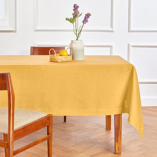 Solino Home Linen Tablecloth 60 x 108 Inch - 100% Pure Linen Mustard Yellow Table Cloth for Rectangle Tables - Fete, Machine Washable Tablecloth for Spring, Easter