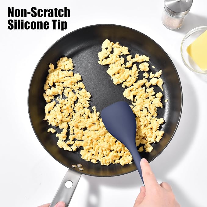 Doosu Silicone Spoon Spatula, 600쨘F Heat-Resistant Food Grade Rubber Spoonula with Seamless Design, Non-Stick Flexible Scraper Kitchen Cooking Spoon Baking Tool for Mixing, Scraping (Navy Blue)