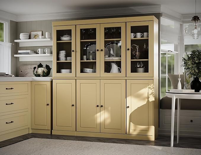 Palace Imports 100% Solid Wood Kitchen Pantry Hutch, Yellow, 65" w x 71.5" h x 15.5" d, Renewable Eco-Friendly Wood, Made in Brazil