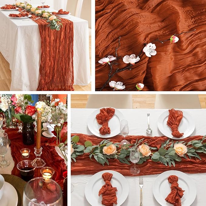4 Pack Terracotta Cheesecloth Table Runner 20 x 120 inch Gauze Table Runners 10 FT Long,Semi Sheer Cheese Cloth Fabric Table Runner Bulk for Wedding,Party,Baby Shower,Bridal Shower Decoration