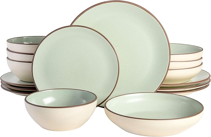 Gibson Elite Contempo Classic 16-Piece Double Bowl Dinnerware Set, Service for 4 ??Mint Stoneware Plates and Bowls
