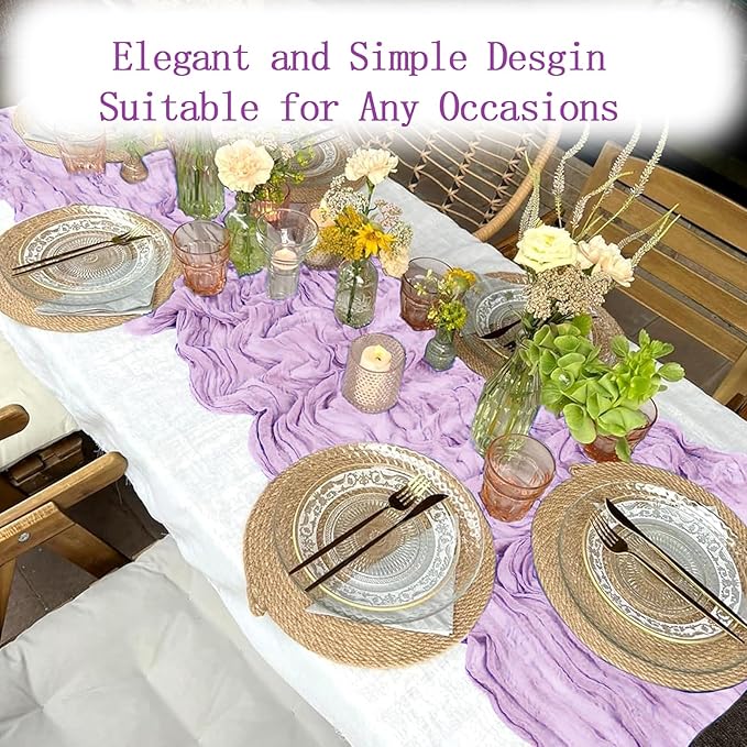 8 Pack Lavender Cheesecloth Table Runner 20 x 120 inch Gauze Table Runners 10 FT Long,Semi Sheer Boho Cheese Cloth Fabric Table Runner Bulk for Wedding,Party,Baby Shower,Bridal Shower Decoration