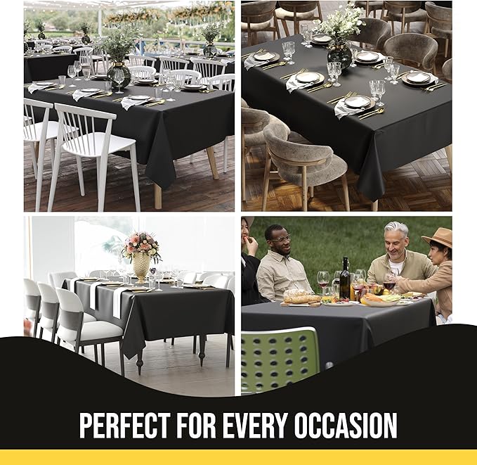 Party Solids 12-Pack Black Plastic Disposable Tablecloth ??Size: 60 횞 84 Inches ??Rectangle Table Cover for Parties, Picnics & Formal Events