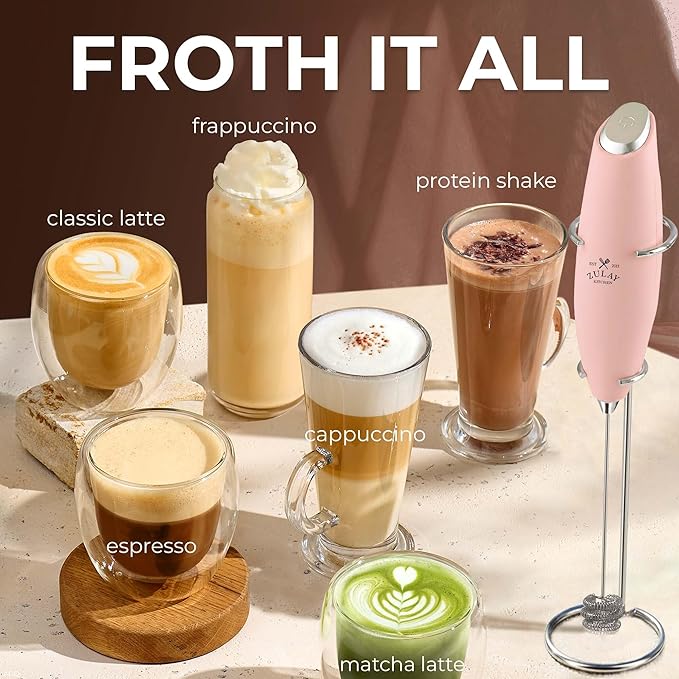 Zulay Kitchen Patented Tornado Triple Whisk Milk Frother with 4 Duracell Batteries ??Handheld Foam Maker for Coffee, Lattes, Matcha & Hot Chocolate ??Rich, Creamy Froth in Seconds