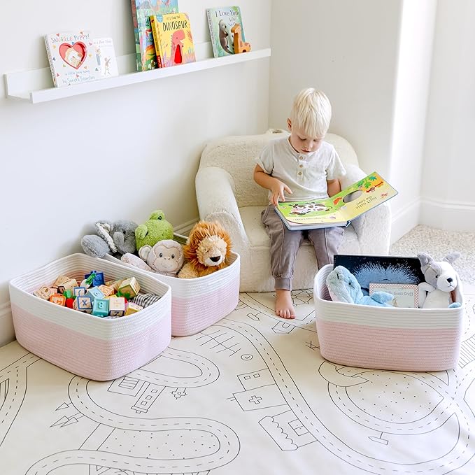 NaturalCozy Storage Baskets 16.8?쓝13?쓝7.6??Cotton Rope Woven Baskets for Organizing 3-Pack | Toy Storage Bins | Basket for Shelves, Laundry, Blanket, Clothes, Closet, Kitchen, Bathroom, Gifts
