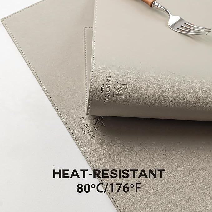 Baroyal Faux Leather Placemats Set of 4 Vinyl Washable Wipeable Table Mats for Kitchen Dining Table Heat Resistant Waterproof Indoor/Outdoor Placemats Non-Slip Easy Clean Place Mats-Almond Birch